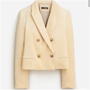 J. Crew Cropped Double Breasted Blazer In Stretch Velvet Butter Yellow Sz 6